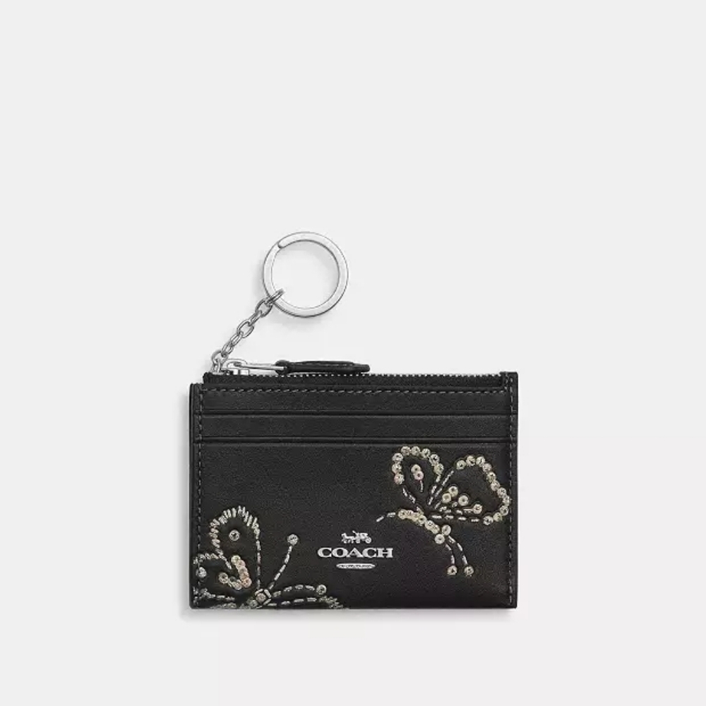 Coach Mini Skinny Id Case With Butterfly Print (Black)